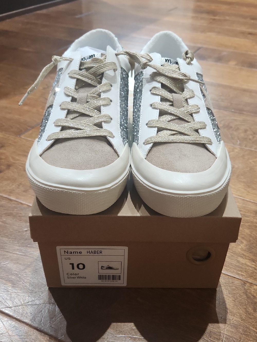 MIIM Style Haber White Sneakers with Silver Glitter Star Side Stripe